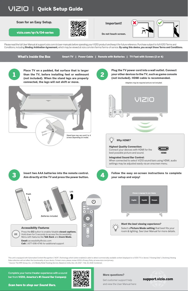 Page 1 de la notice Guide de démarrage rapide VIZIO D24fM-K01