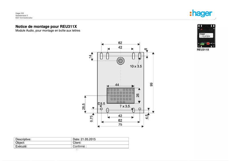 Page n°1 - Instructions / montage Hager REU311X