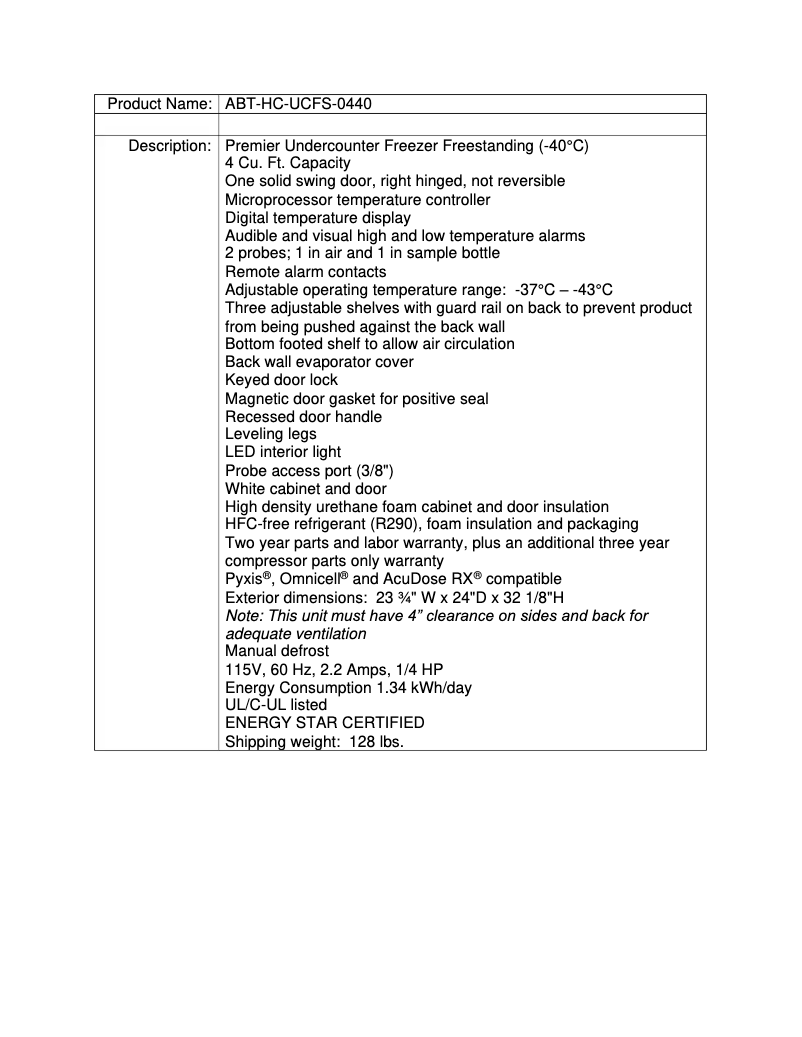 Page 1 de la notice Manuel utilisateur American BioTech Supply ABT-HC-UCFS-0440