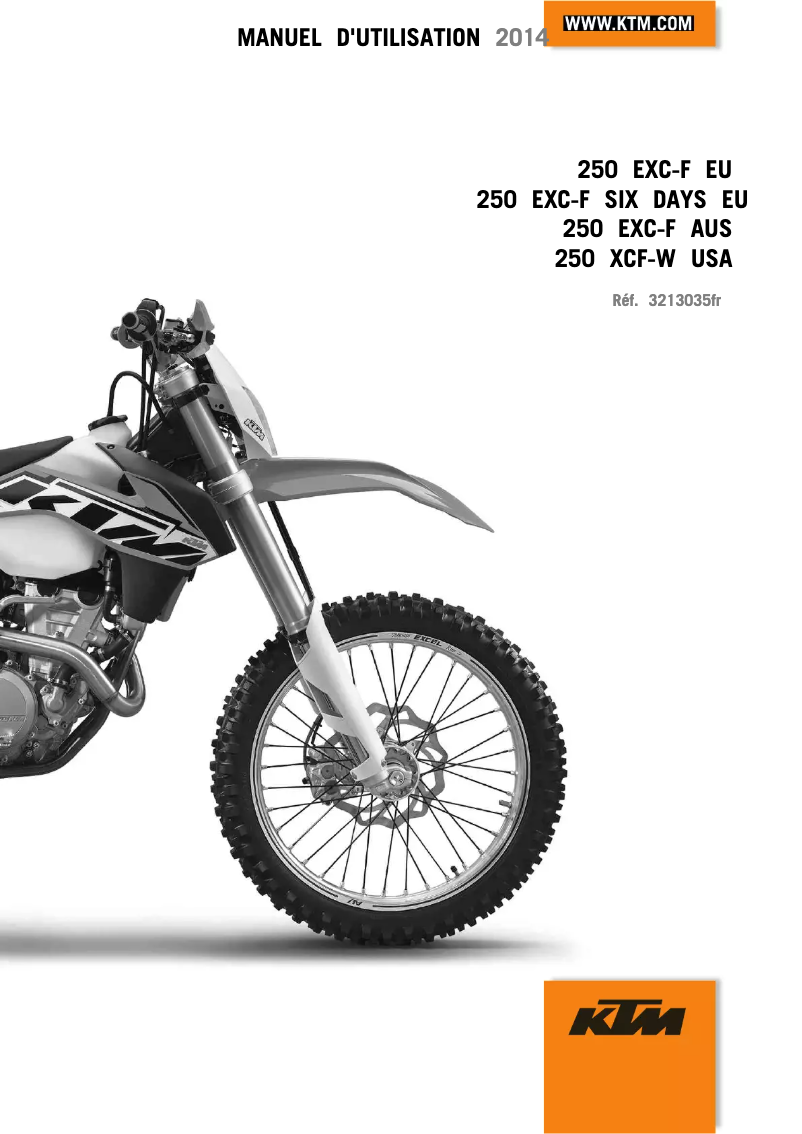 Page 1 de la notice Manuel utilisateur KTM 250 EXC-F Six Days (2014)
