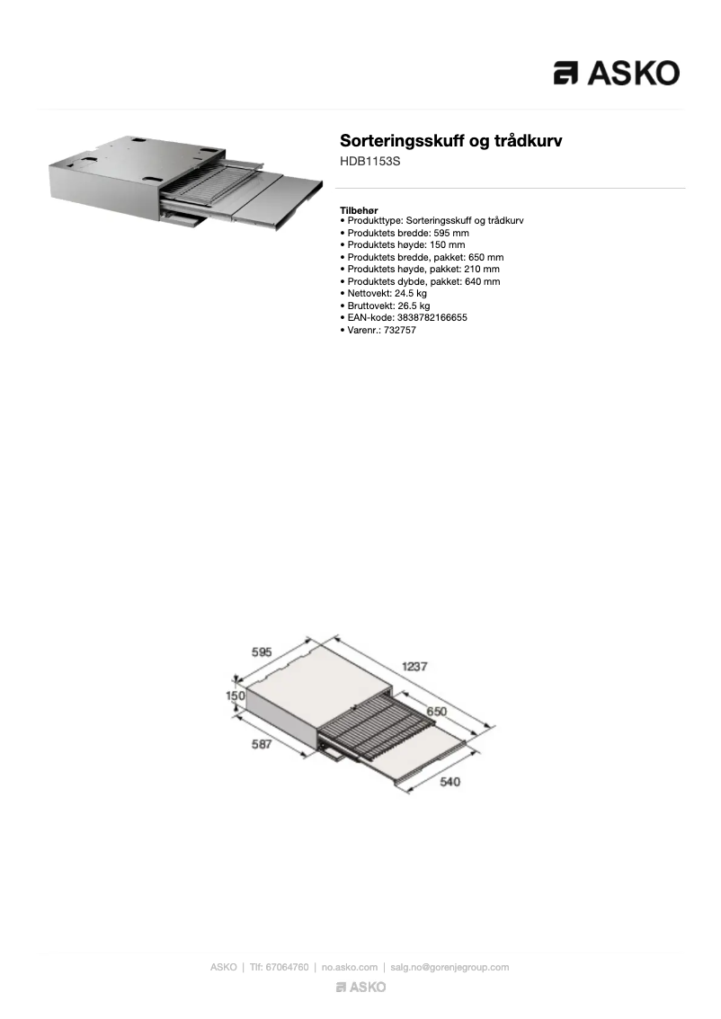 Page 1 de la notice Manuel utilisateur Asko HDB1153S
