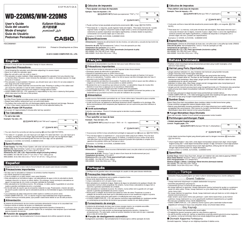 Page 1 de la notice Manuel utilisateur Casio WD-220MS