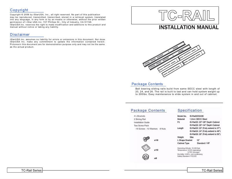 Page n°1 - Manuel utilisateur iStarUSA TC-RAIL-24