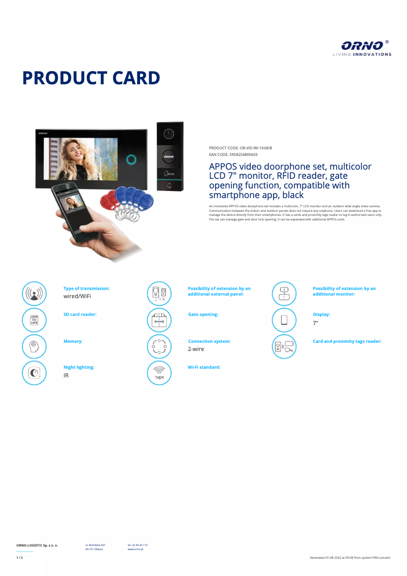 Image de la première page du manuel de l'appareil OR-VID-WI-1068