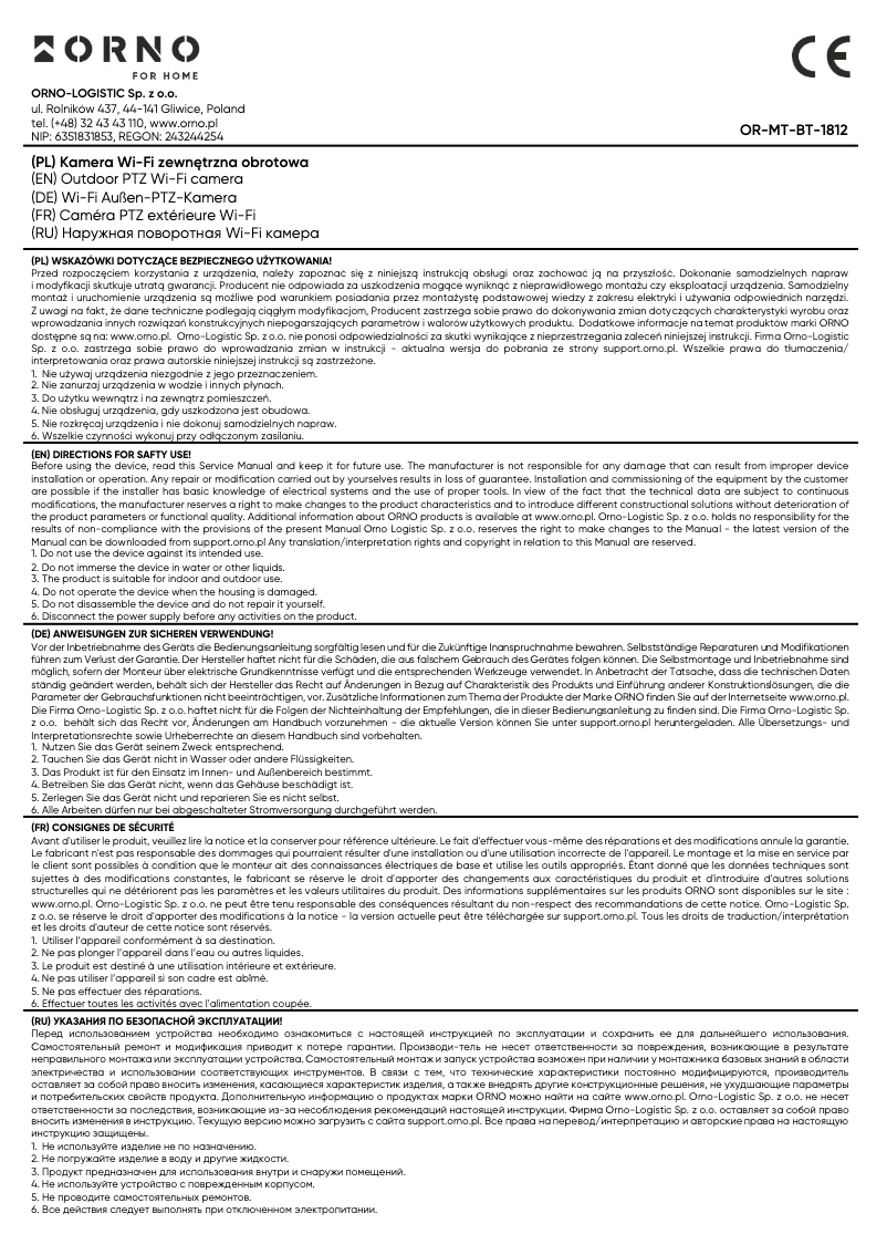 Image de la première page du manuel de l'appareil OR-MT-BT-1812