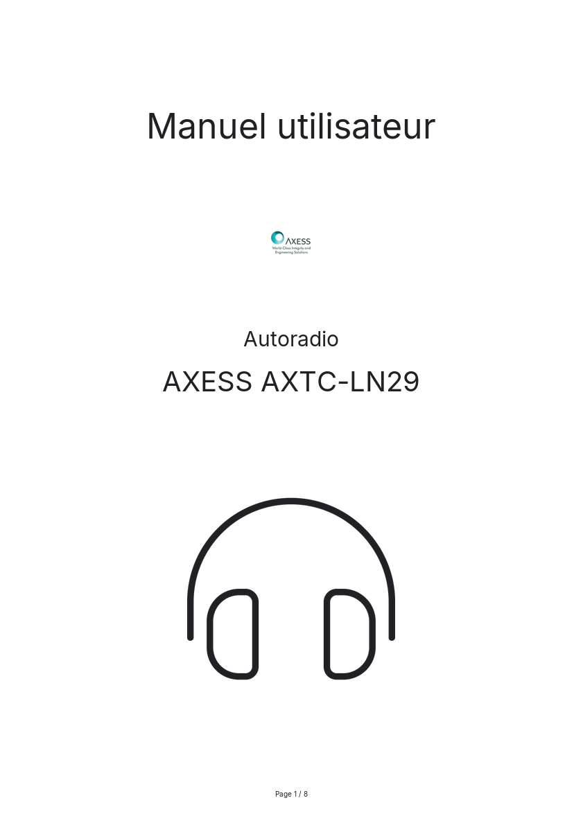 Page n°1 - Manuel utilisateur AXESS AXTC-LN29