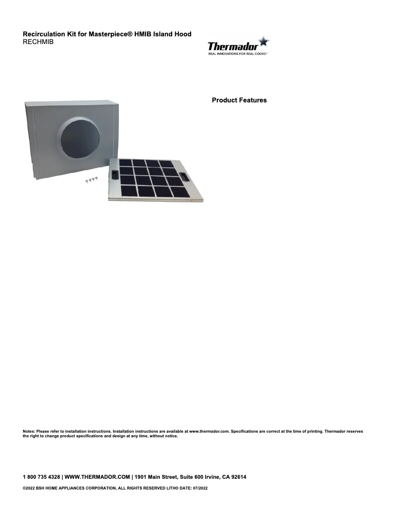 Page 1 de la notice Fiche technique Thermador RECHMIB