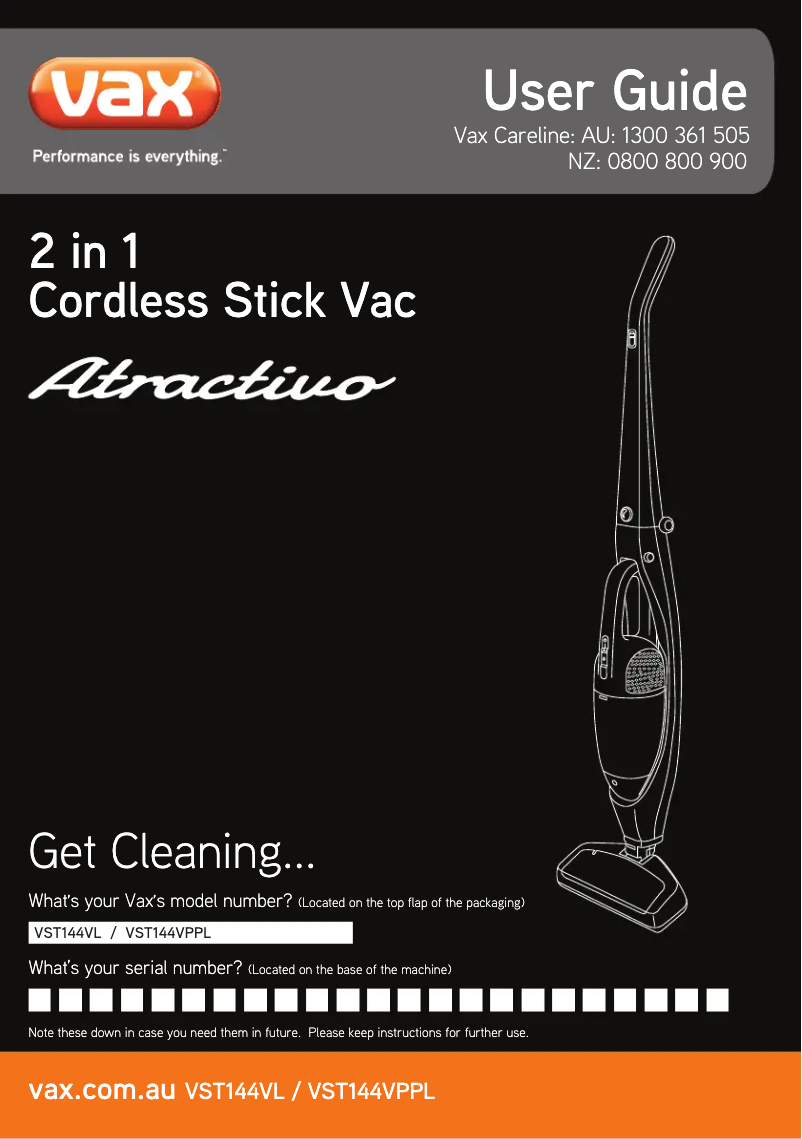 Página 1 del manual Manual de usuario Vax Atractivo VST144VL