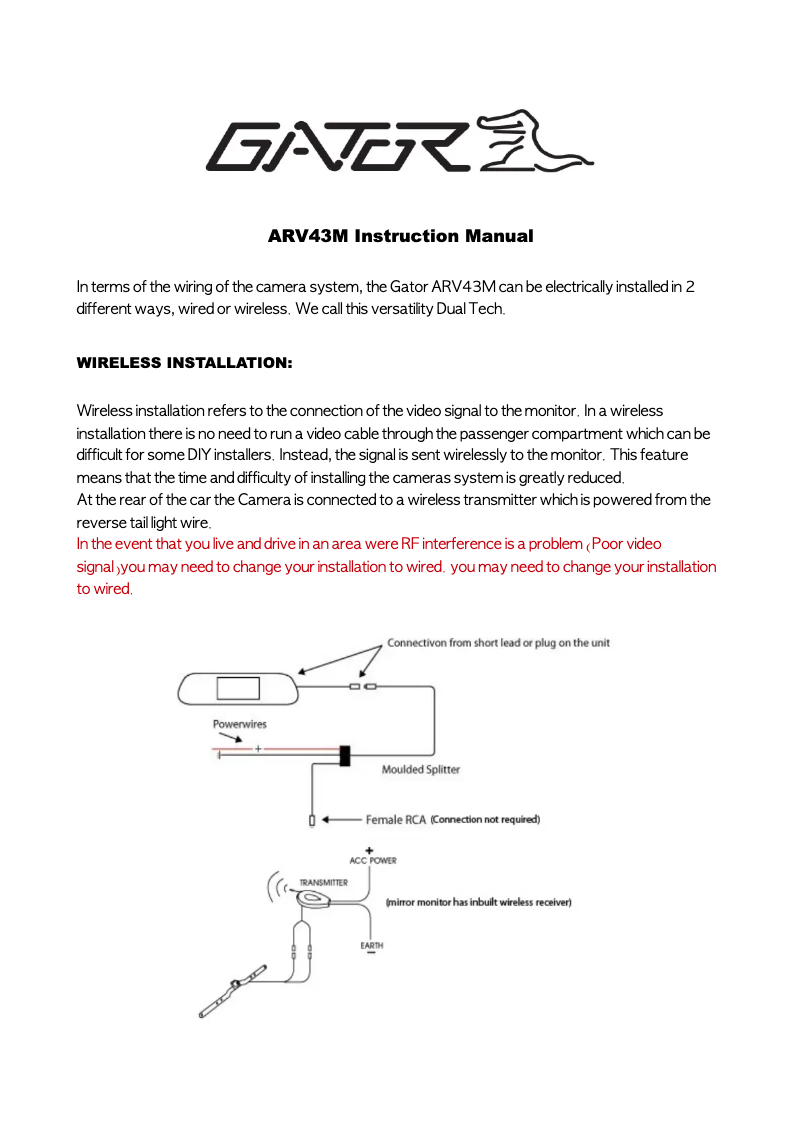 Page 1 de la notice Manuel utilisateur Gator ARV43MP