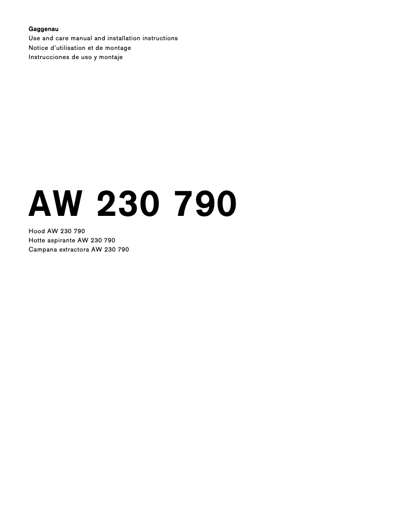 Página 1 del manual Guía de instalación Gaggenau AW230790