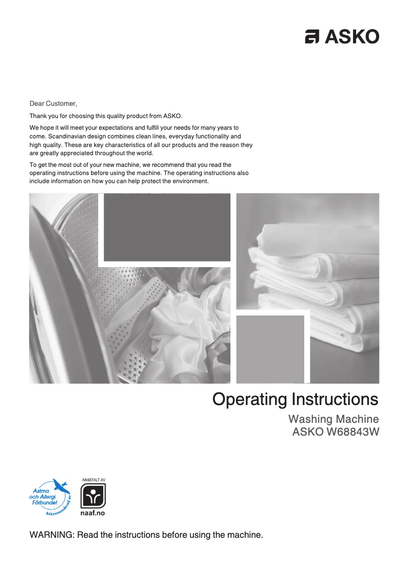 Page 1 de la notice Manuel utilisateur Asko W 68843 W ALLERGY