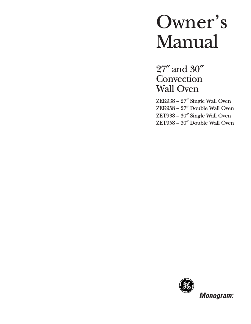 Página 1 del manual Manual de uso y mantenimiento GE ZET938SFSS