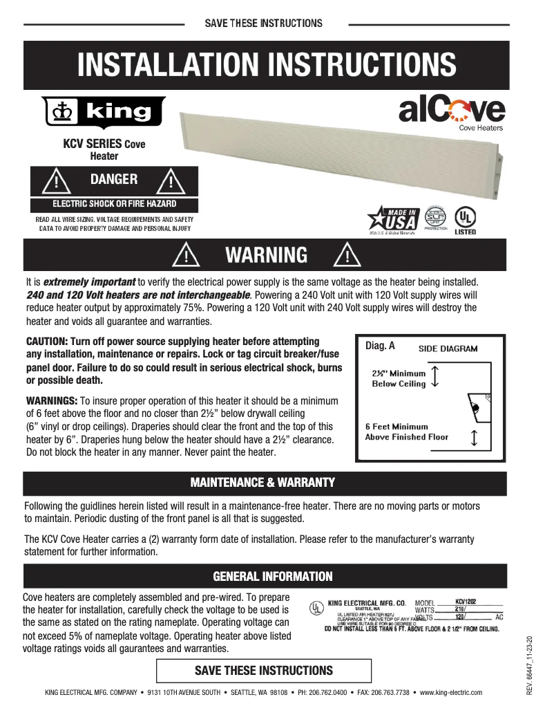 Page 1 de la notice Manuel utilisateur King KCV2406-W