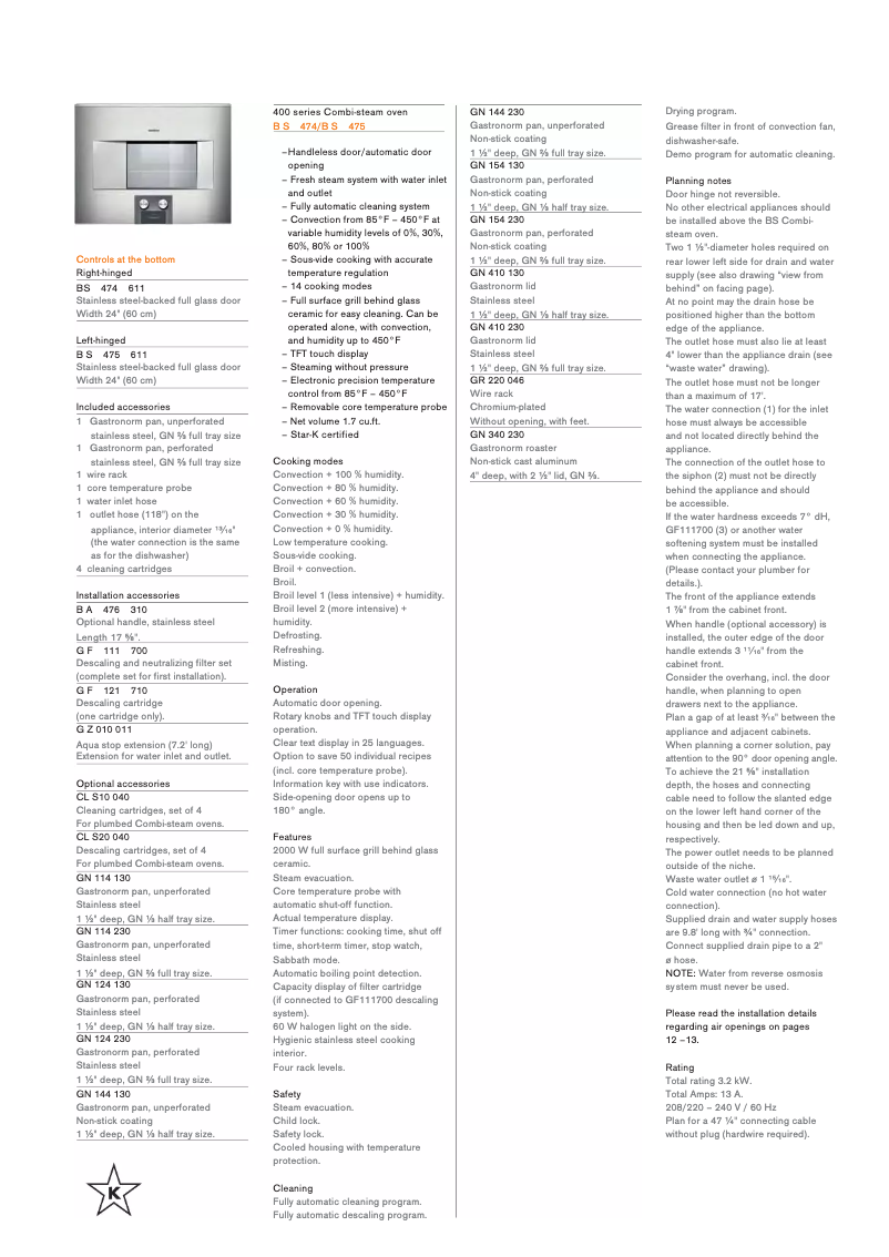 Página 1 del manual Ficha técnica Gaggenau BS474611