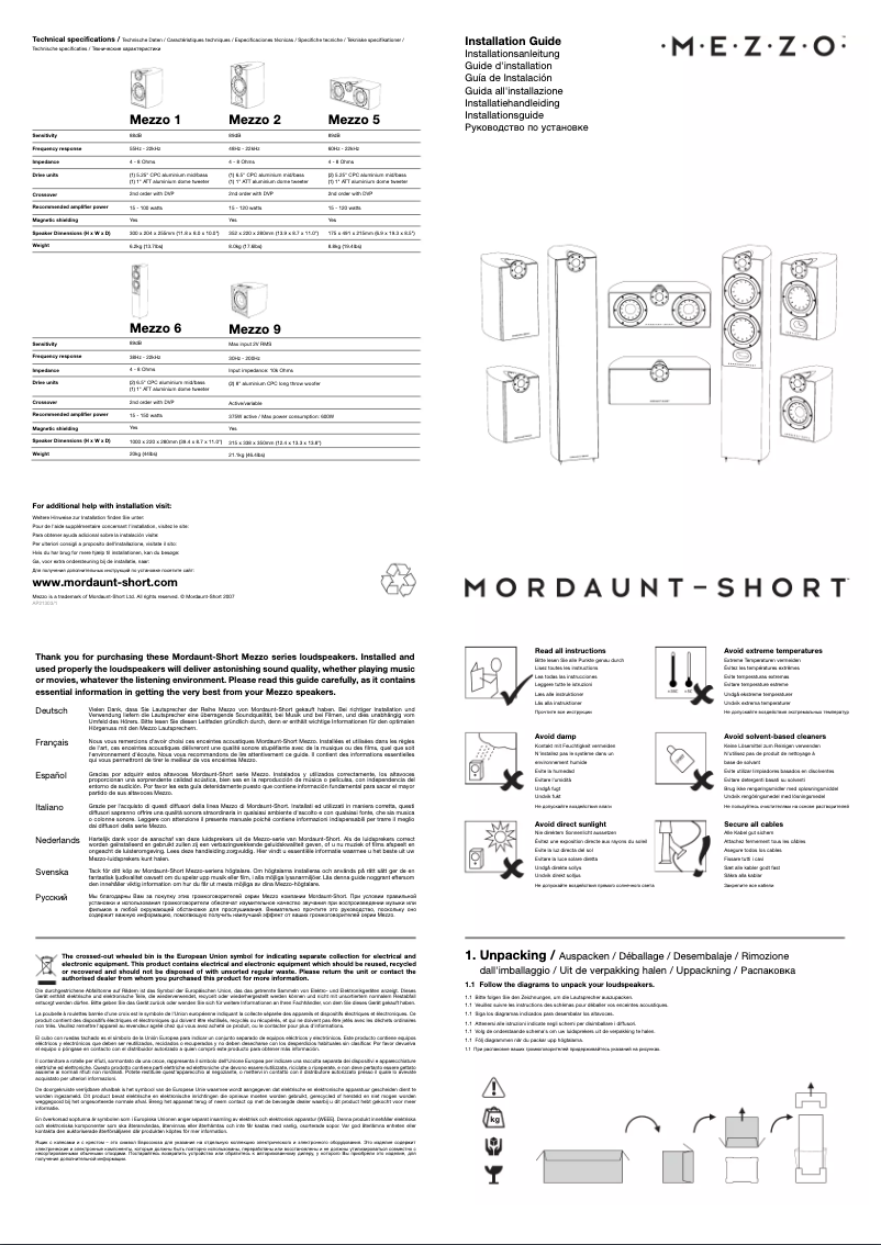 Page n°1 - Manuel utilisateur Mordaunt-Short Mezzo