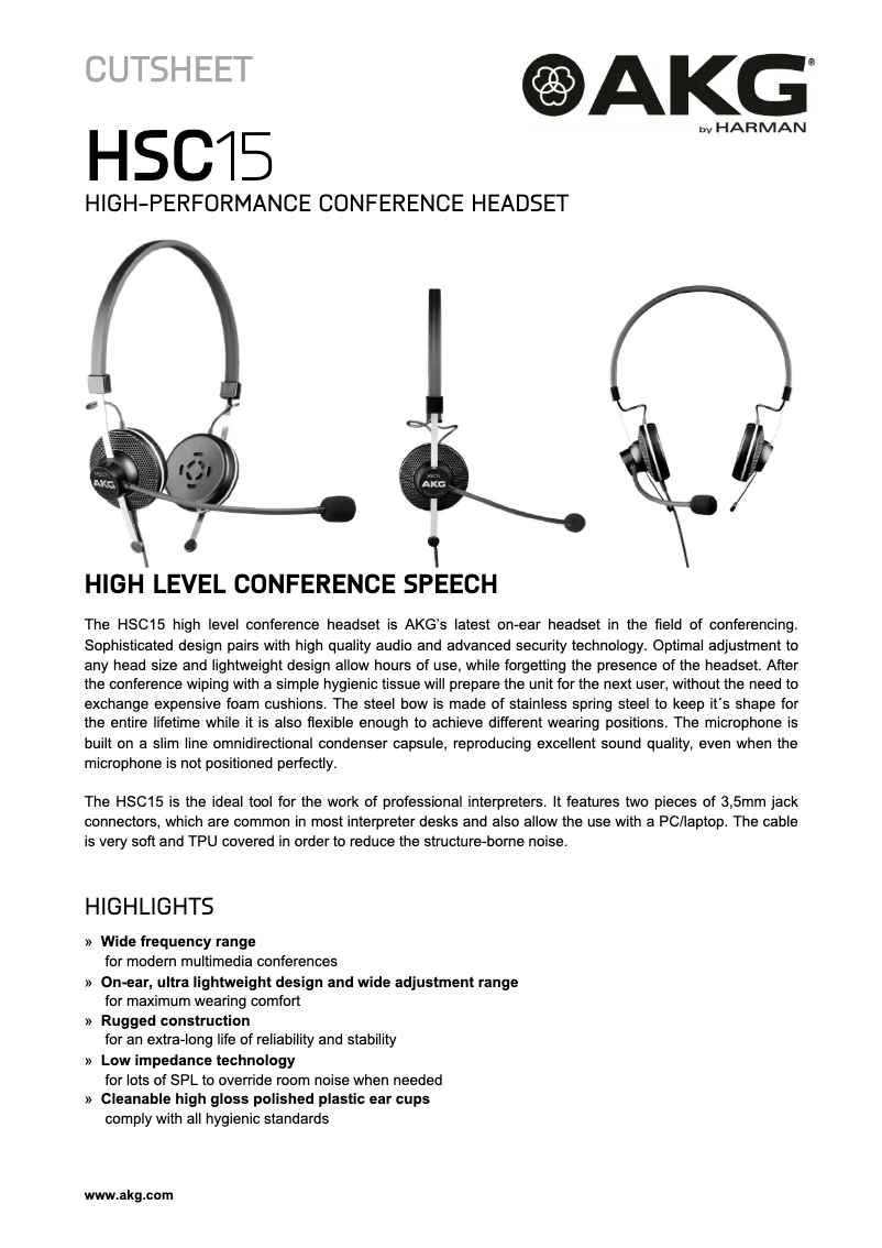 Page n°1 - Manuel utilisateur AKG HSC15