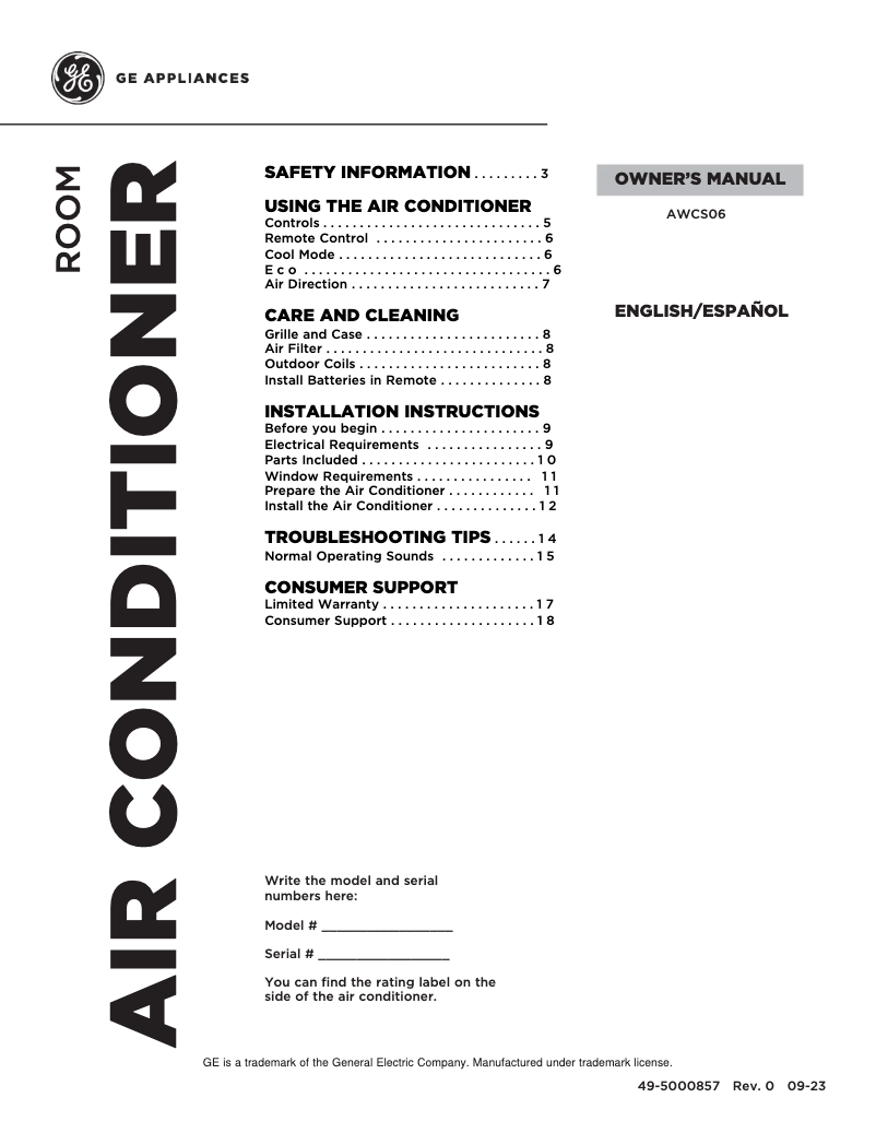 Página 1 del manual Manual de usuario GE AWCS06