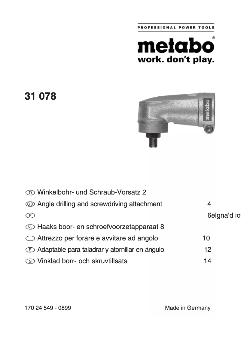 Page 1 de la notice Manuel utilisateur Metabo 31 078