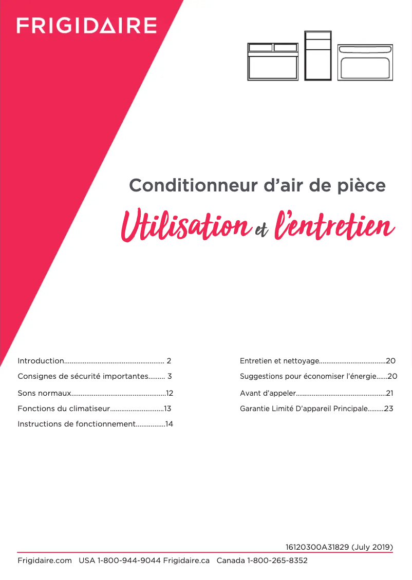 Page 1 de la notice Manuel utilisateur Frigidaire FHTC103WA1