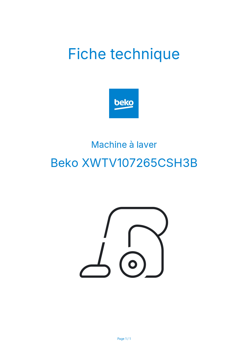 Page n°1 - Fiche technique Beko XWTV107265CSH3B