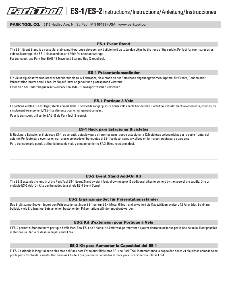 Página 1 del manual Manual de usuario Park Tool ES-1