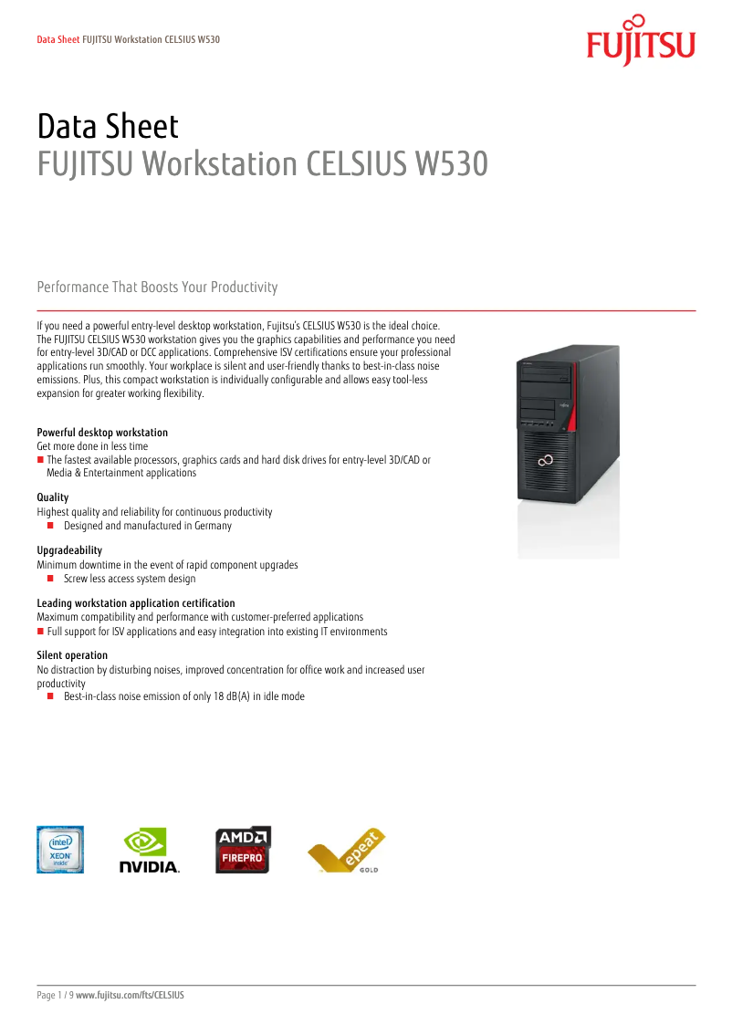 Page n°1 - Manuel utilisateur Fujitsu CELSIUS W530 Power