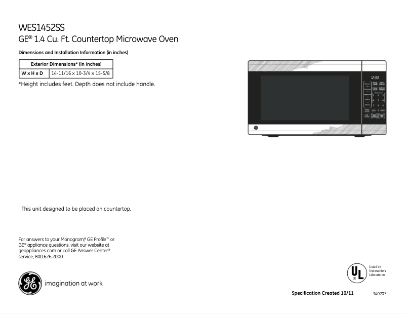 Page n°1 - Fiche technique GE WES1452SSSS