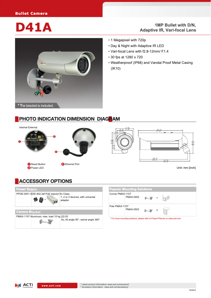 Page n°1 - Fiche technique ACTi D41A