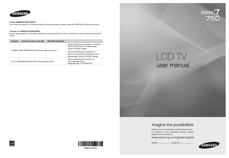 Page 1 de la notice Manuel utilisateur Samsung LN46A750R1F