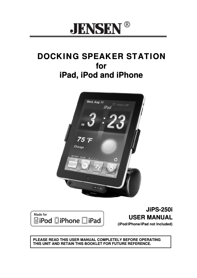 Page 1 de la notice Manuel utilisateur Jensen JiPS-250i