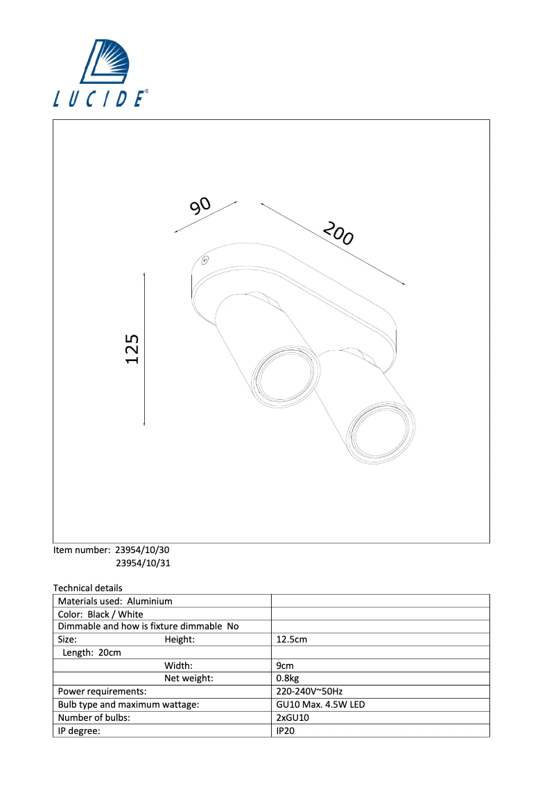 Page n°1 - Manuel utilisateur Lucide Xyrus 23954/10/31
