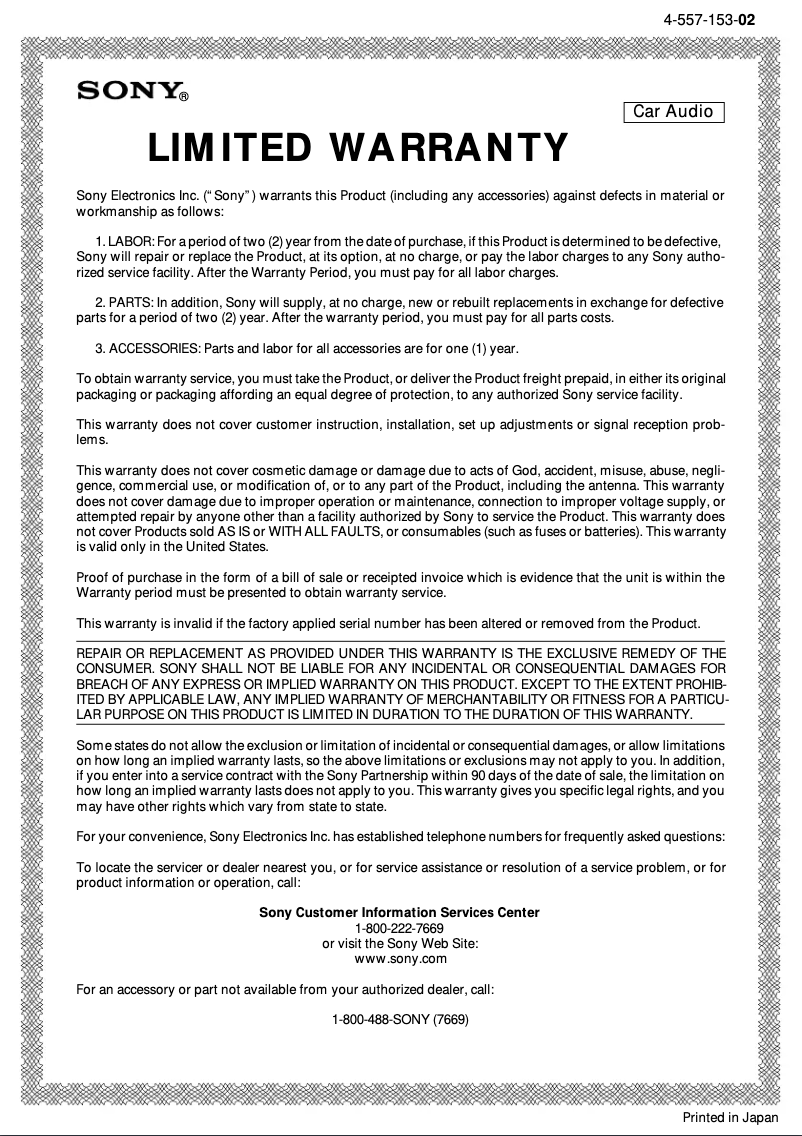 Page 1 de la notice Mode d'emploi Sony XS-HS12