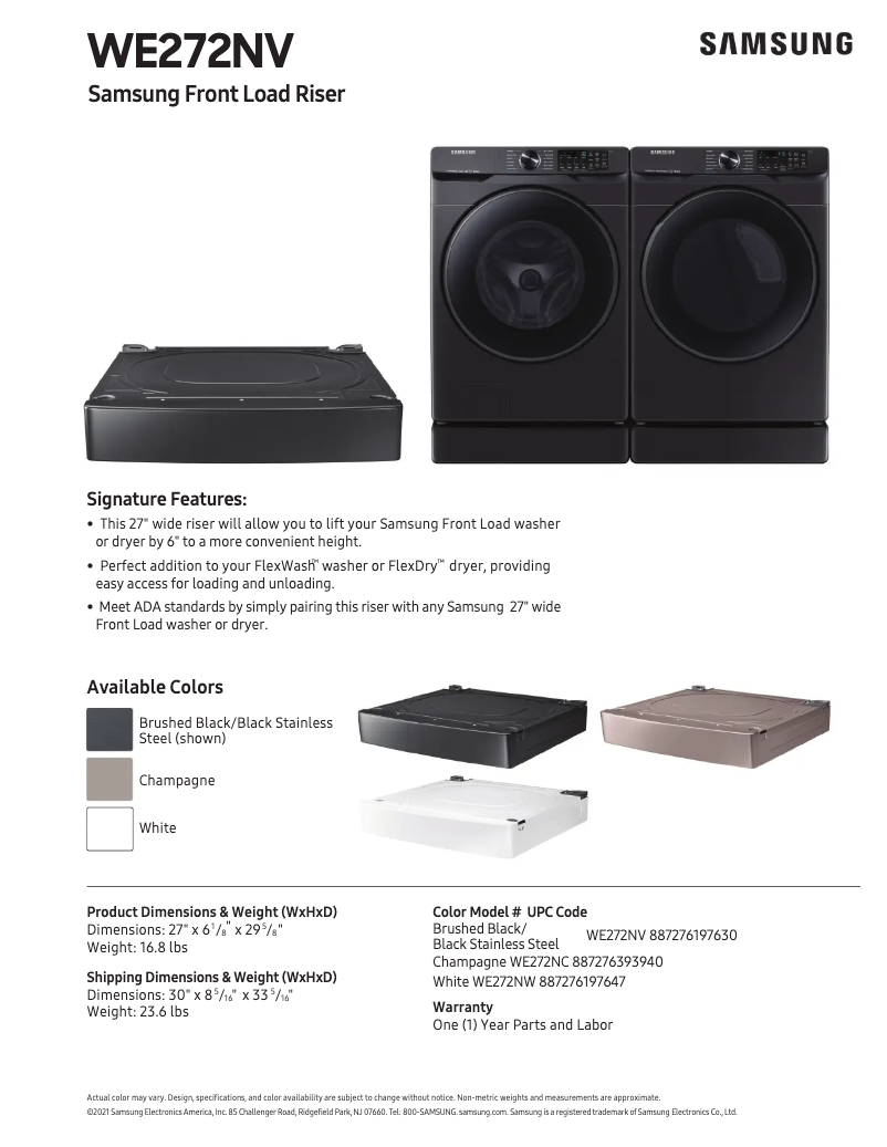 Page 1 de la notice Fiche technique Samsung WE272NV/A3