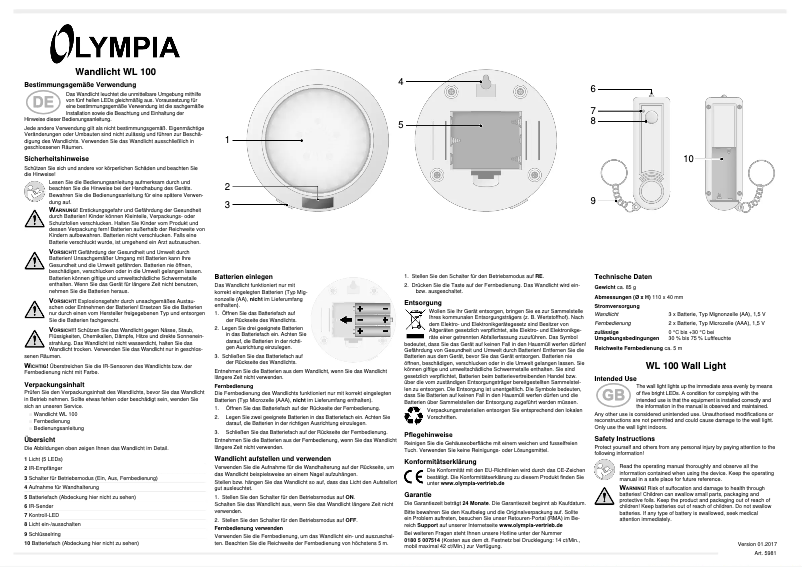 Page n°1 - Manuel utilisateur Olympia WL 100