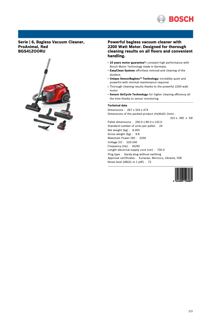 Image de la première page du manuel de l'appareil BGS41ZOORU