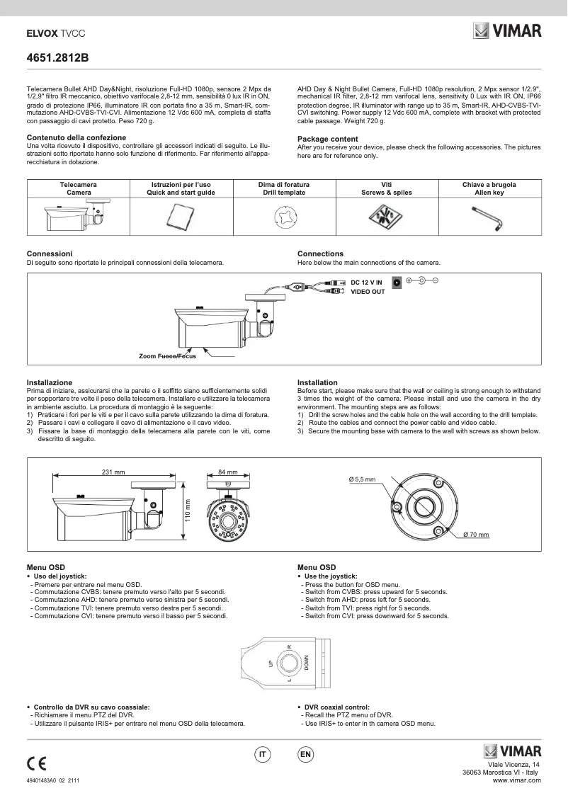 Page 1 de la notice Manuel utilisateur Vimar ELVOX 4651.2812B