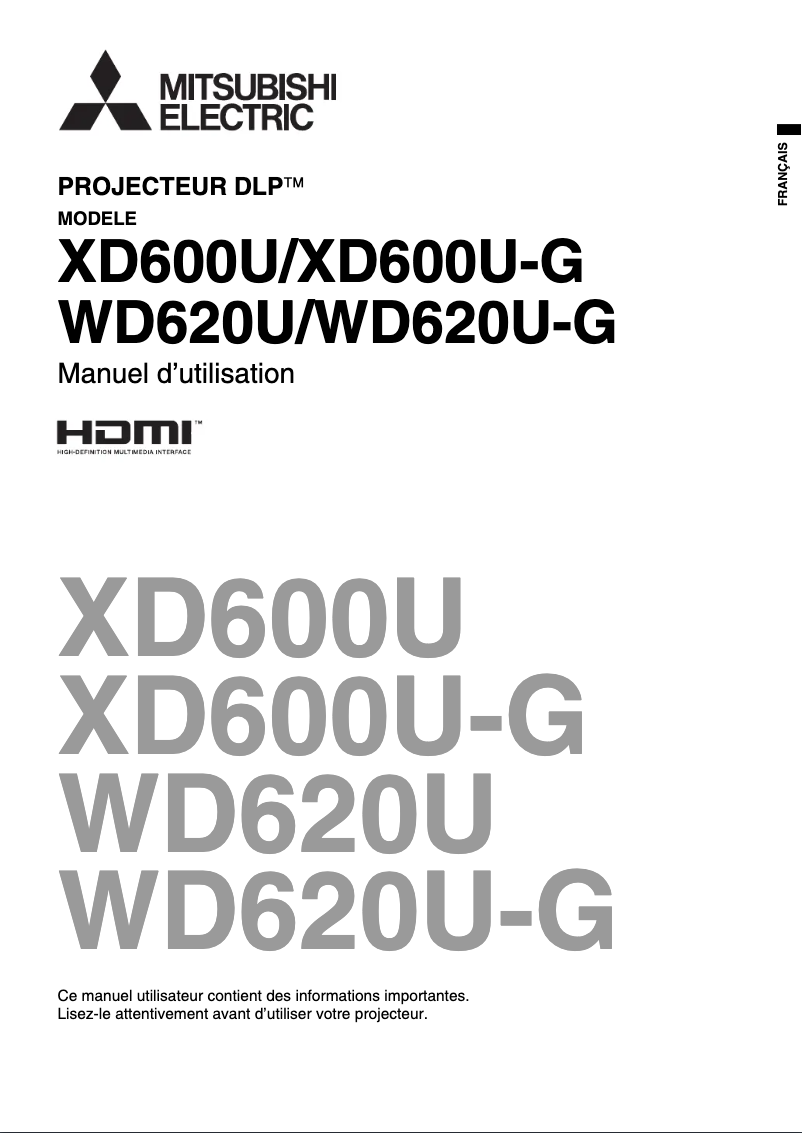 Page 1 de la notice Manuel utilisateur Mitsubishi XD620U-G