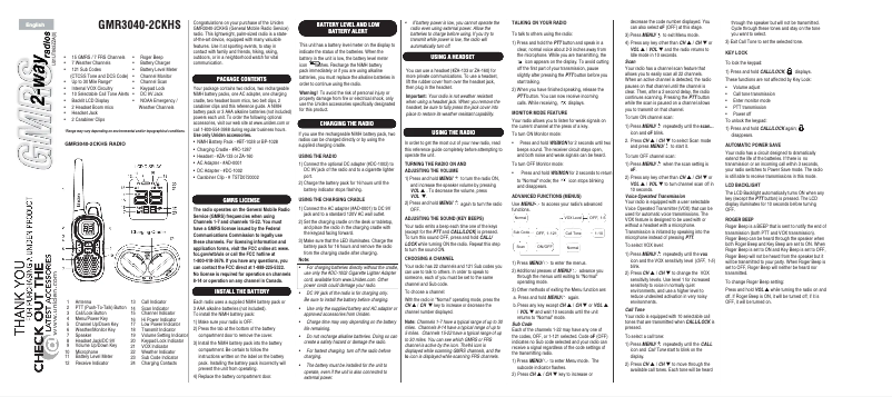 Page 1 de la notice Manuel utilisateur Uniden GMR 3040-2CKHS