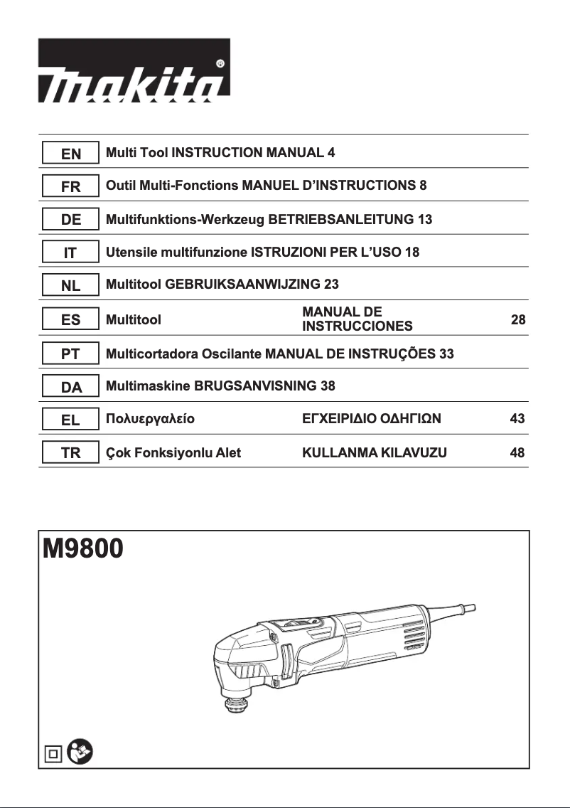 Page 1 de la notice Manuel utilisateur Makita M9800