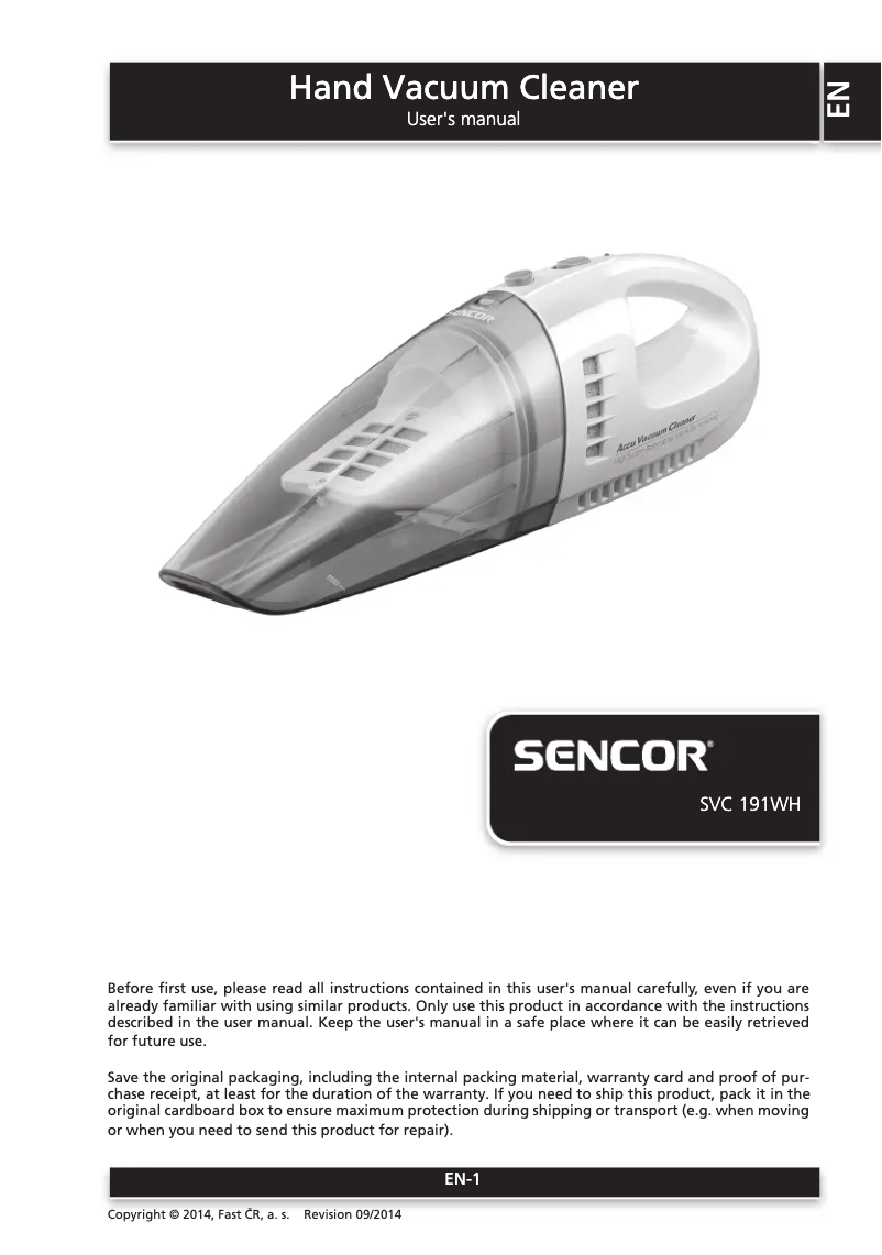 Page n°1 - Manuel utilisateur Sencor SVC 191WH