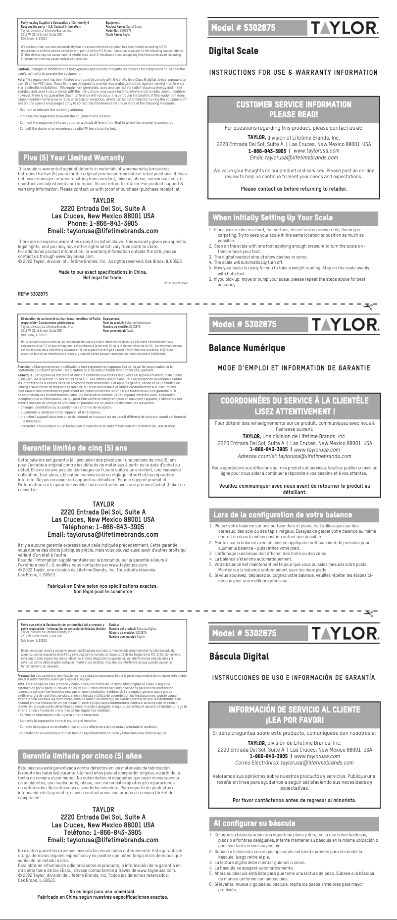 Page 1 de la notice Manuel utilisateur Taylor 5302875
