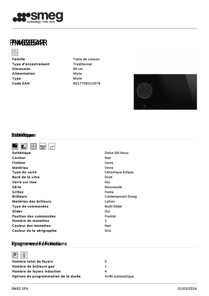 Página 1 del manual Ficha técnica Smeg PM6954R