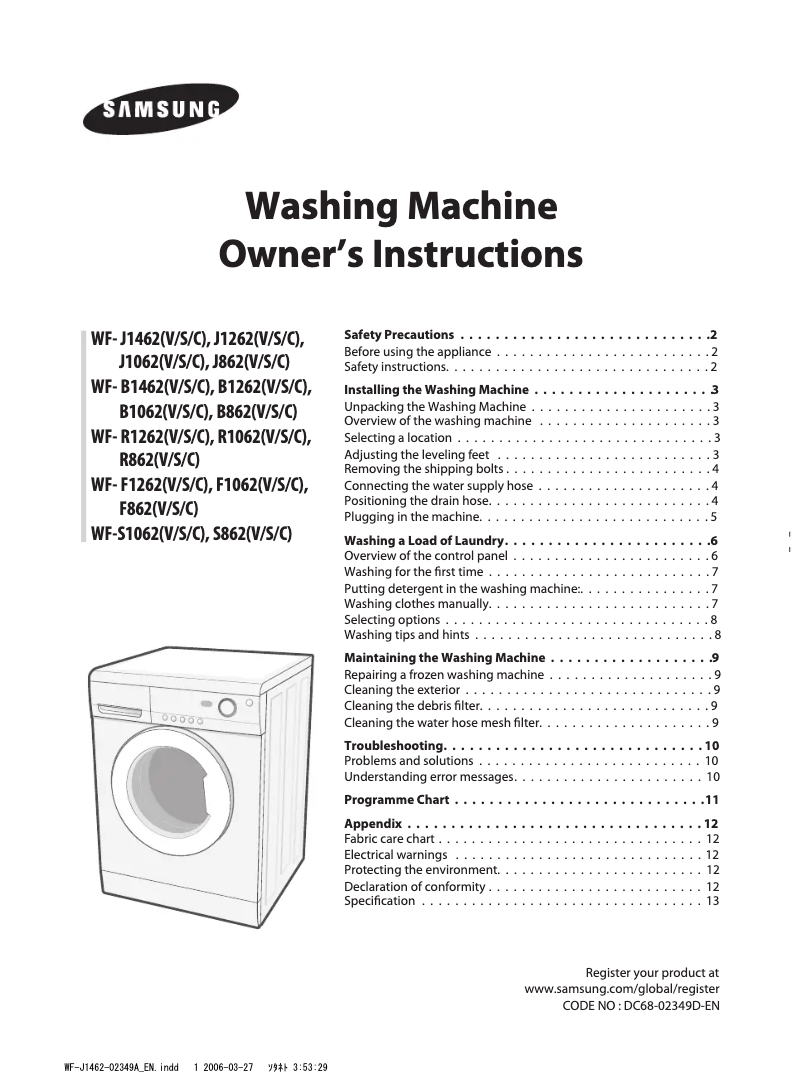 Page n°1 - Manuel utilisateur Samsung WF-R862