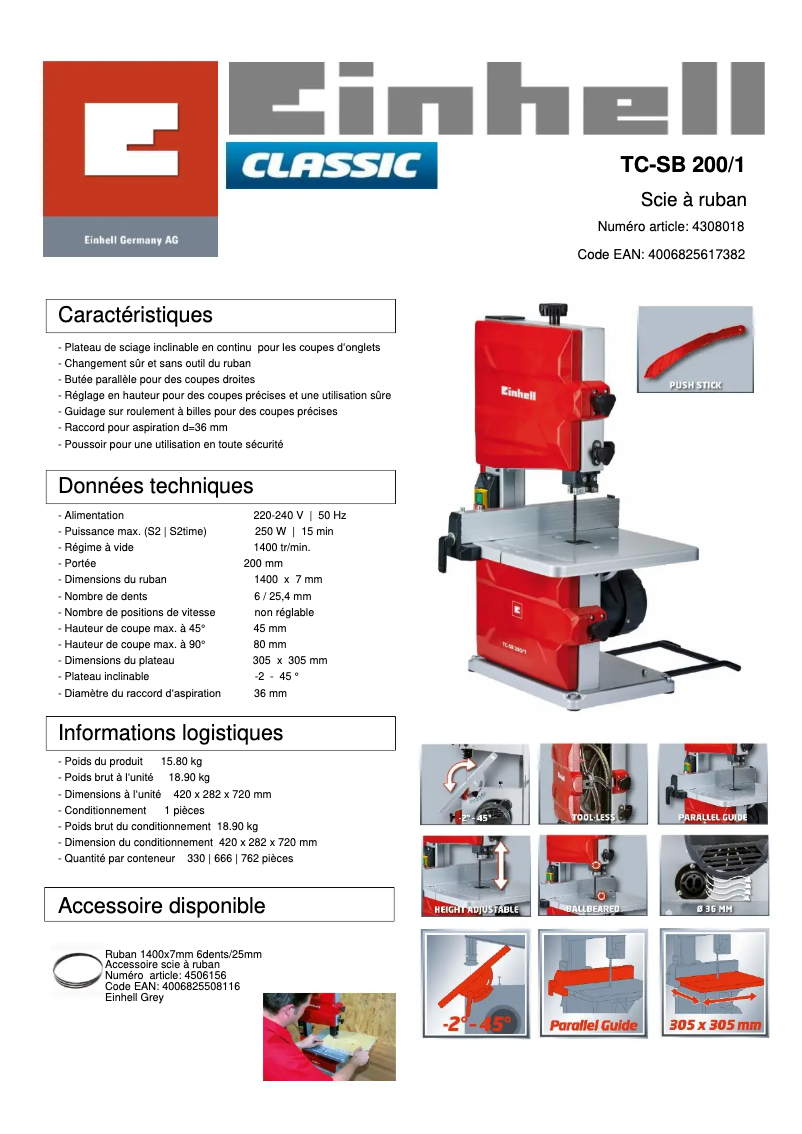 Página 1 del manual Ficha técnica Einhell TC-SB200/1