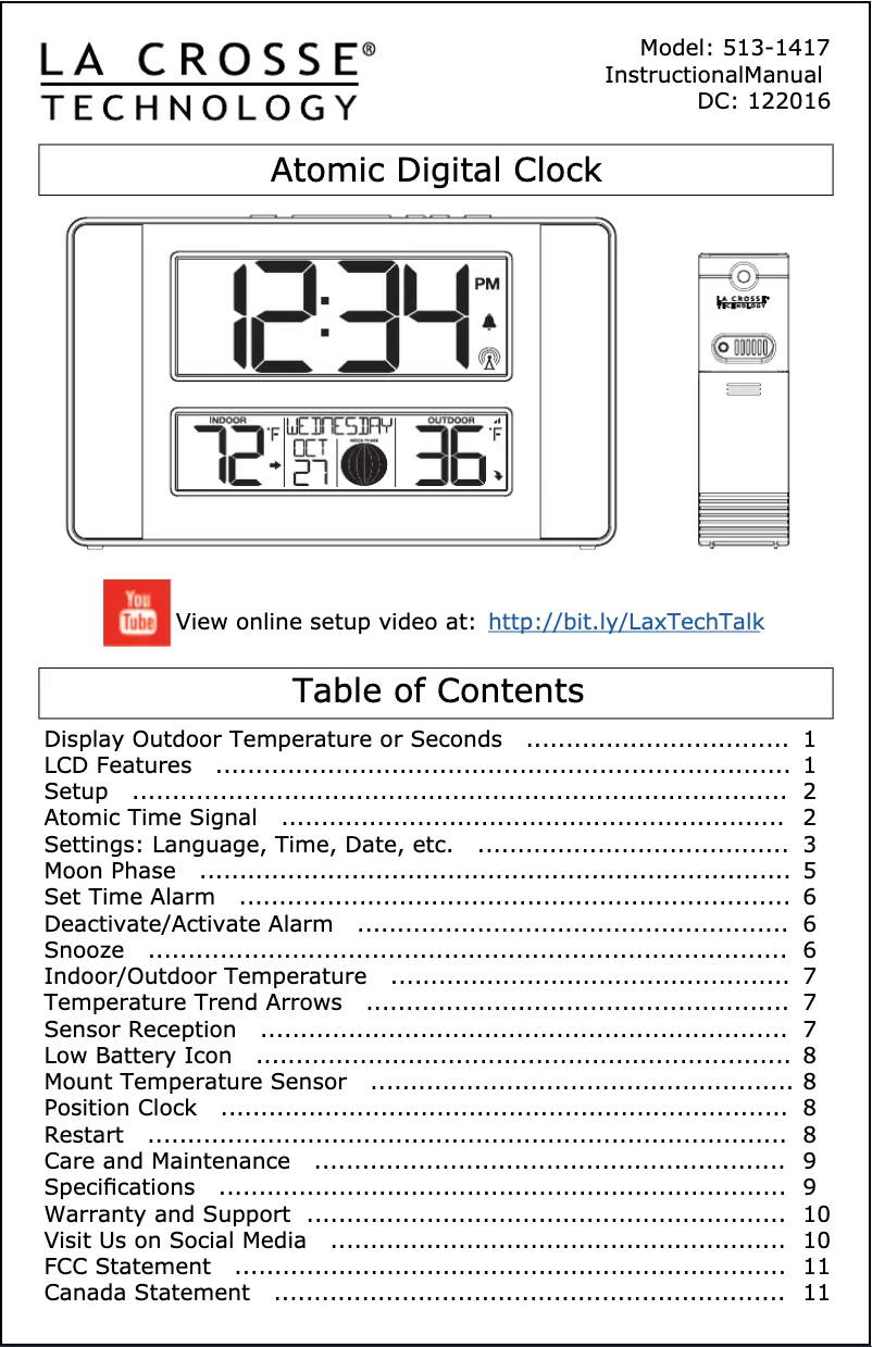 Page n°1 - Manuel utilisateur La Crosse Technology 513-1417