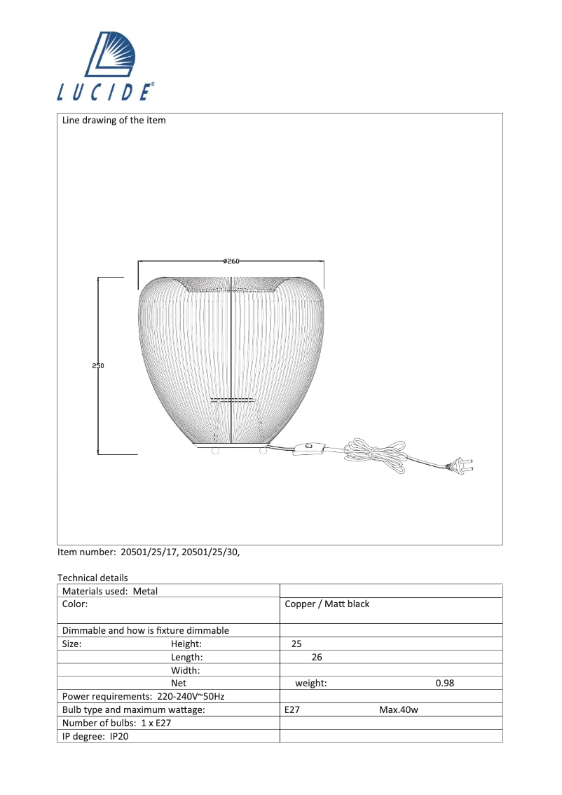 Image de la première page du manuel de l'appareil Wirio 20501/25/30
