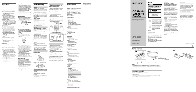Page 1 de la notice Manuel utilisateur Sony CFD-S200