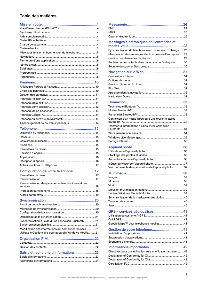 Page n°1 - Manuel utilisateur Sony Ericsson Xperia X1