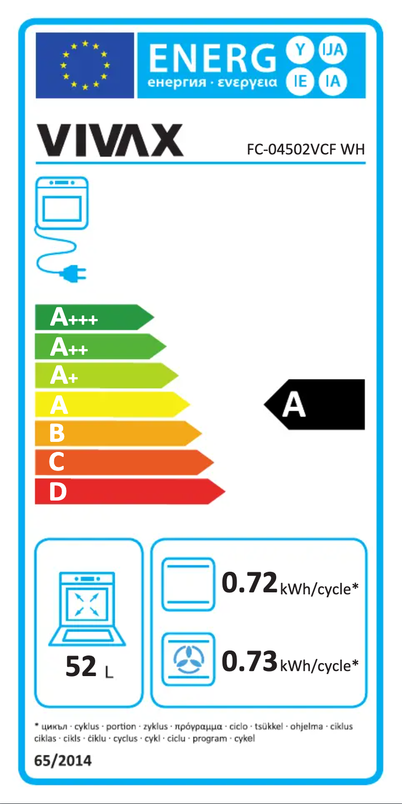 Page n°1 - Label énergétique Vivax FC-04502VCF WH
