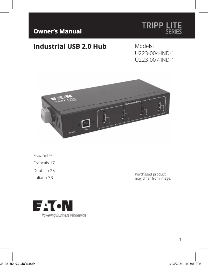 Page 1 de la notice Manuel utilisateur Tripp Lite U223-007-IND-1